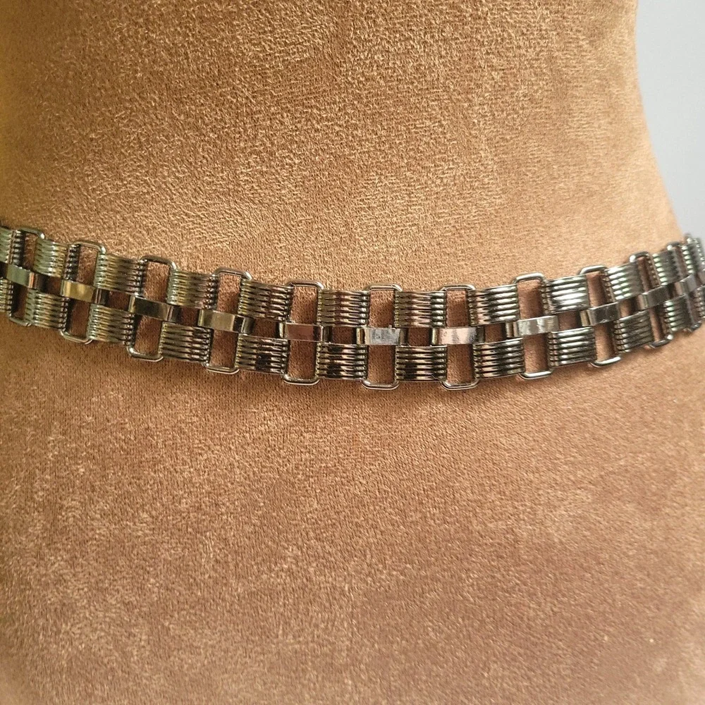 Vintage Gunmetal Tone Metal Link Chain Belt Grunge Adjustable 28